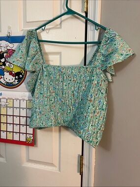 Lane Bryant Mint Green Floral Smocked Crop Top